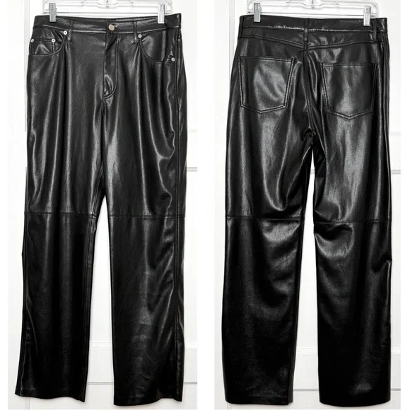 NEW NANUSHKA Vinni 90s High Rise Vegan Faux Leather Straight Leg‎ Ankle Pants L - Picture 9 of 16